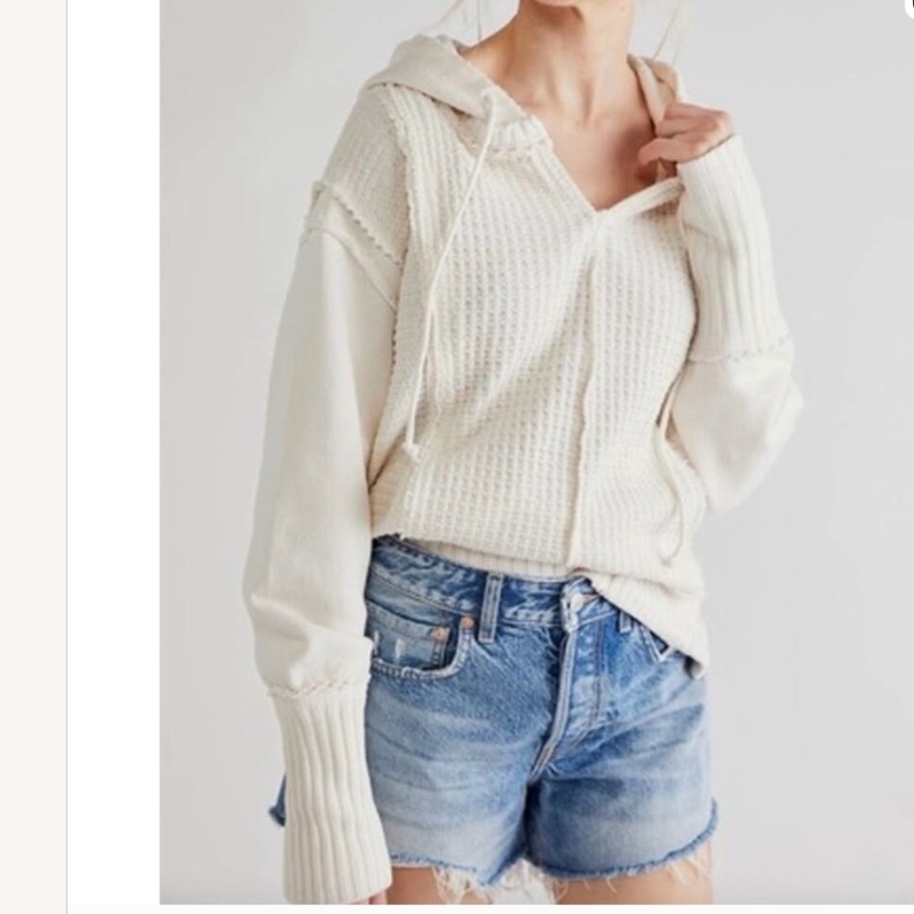 Free People Hooded Cream Colored Sweat Shirt